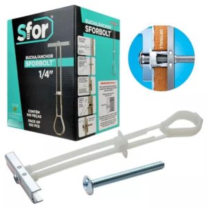 BUCHA PARA GESSO SFORBOLT COM PARAFUSO 1/4 COM 100 PEÇAS - CAIXA