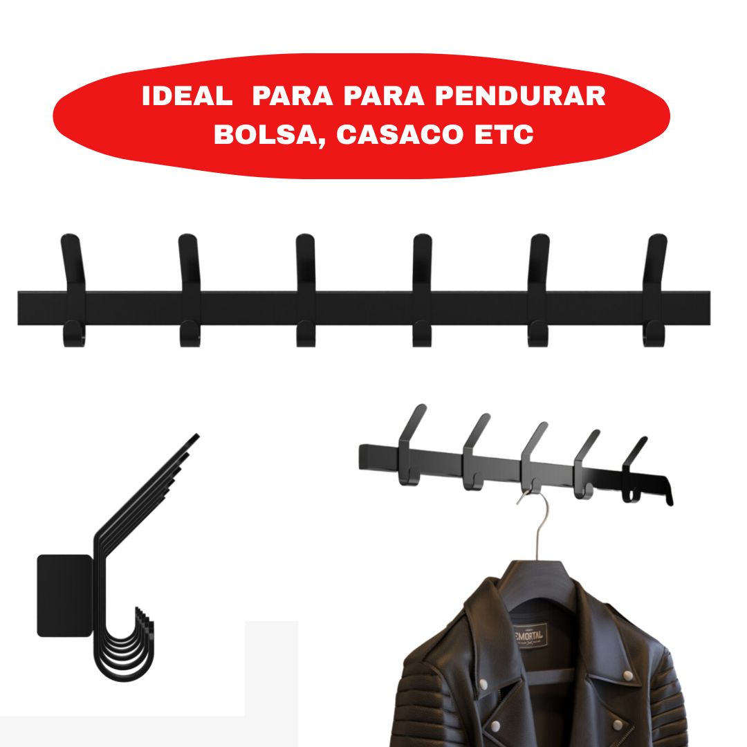 CABIDEIRO DE PAREDE PRETO 06 GANCHOS